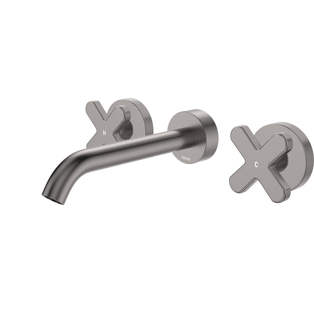 Kaya Wall Set, Cross Taps, 180mm - Gun Metal