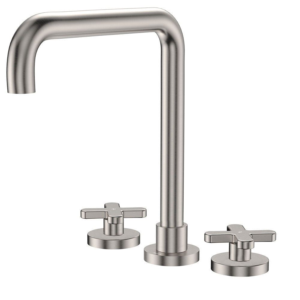 Kaya Squareline Hob Set, Cross Taps - Brushed Nickel