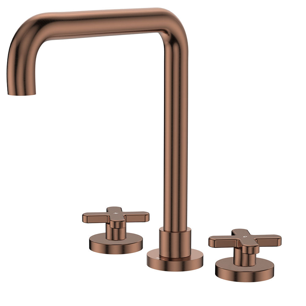Kaya Squareline Hob Set, Cross Taps - Brushed Copper
