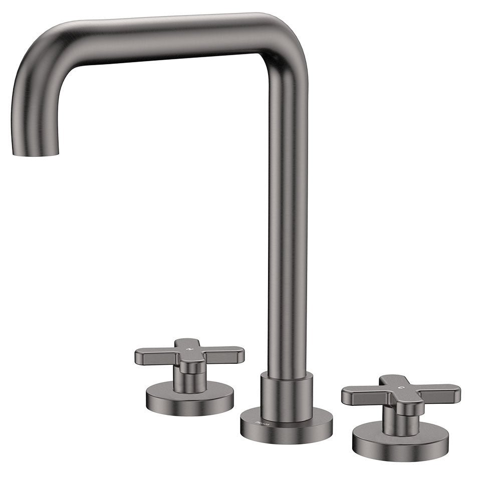 Kaya Squareline Hob Set, Cross Taps - Gun Metal
