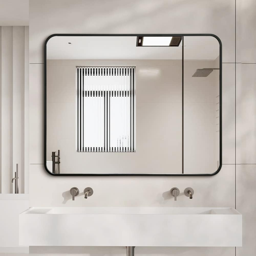 Rounded Edge Wall Mirror – 100cm x 80cm Black / Gold Aluminium Frame