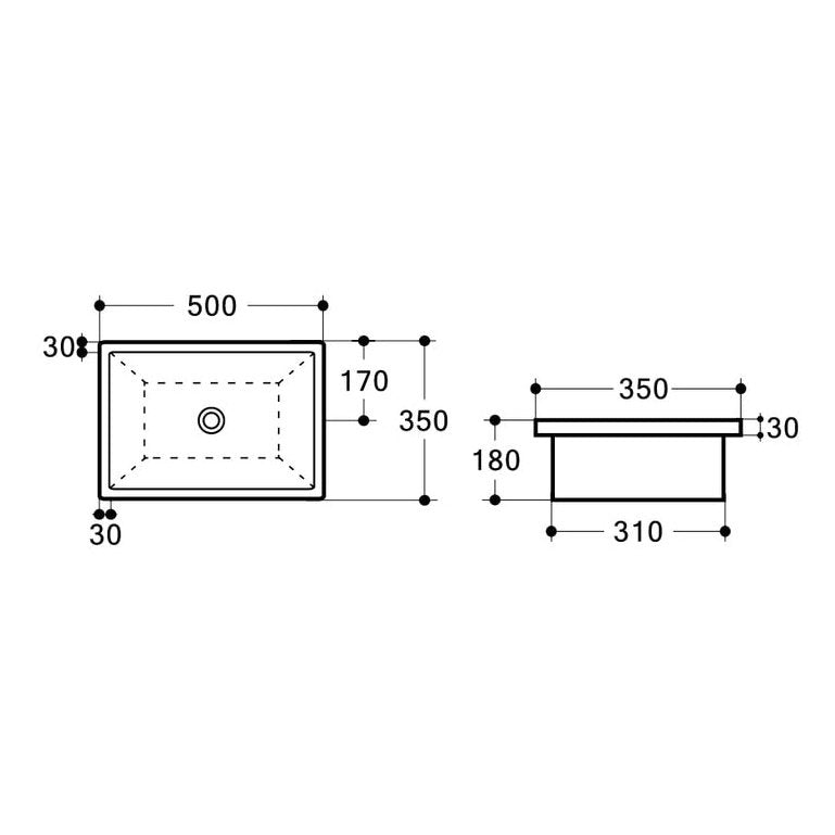 QUBI-II 500 Under Counter Basin WB 5038A - Blue Bathware 