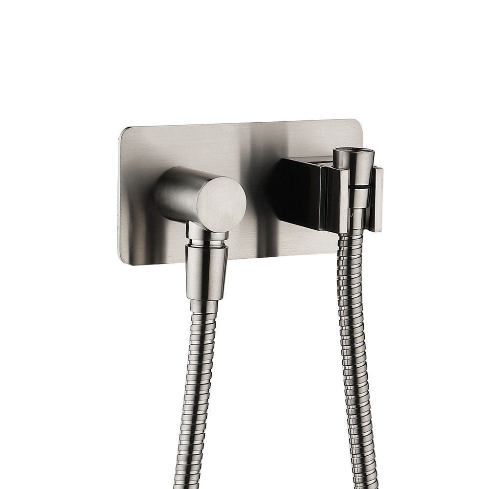 Universal Hand Shower Bracket & Hose, Rectangular Plate, Brushed Nickel