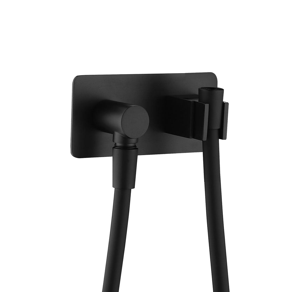Universal Hand Shower Bracket & Hose, Rectangular Plate, Matte Black