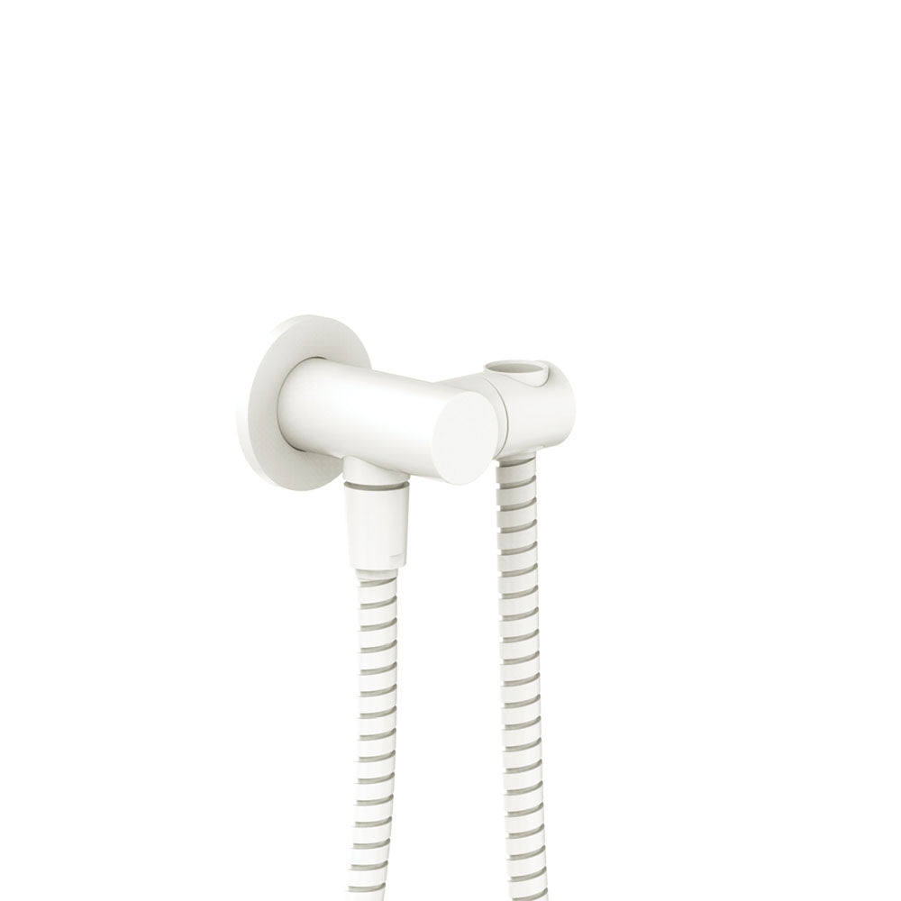 Universal Hand Shower Bracket &amp; Hose, Round Plate, Matte White