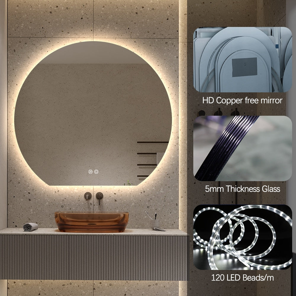 Modern Crescent Moon Wall LED Mirror 63cm x 70cm Backlit Frameless
