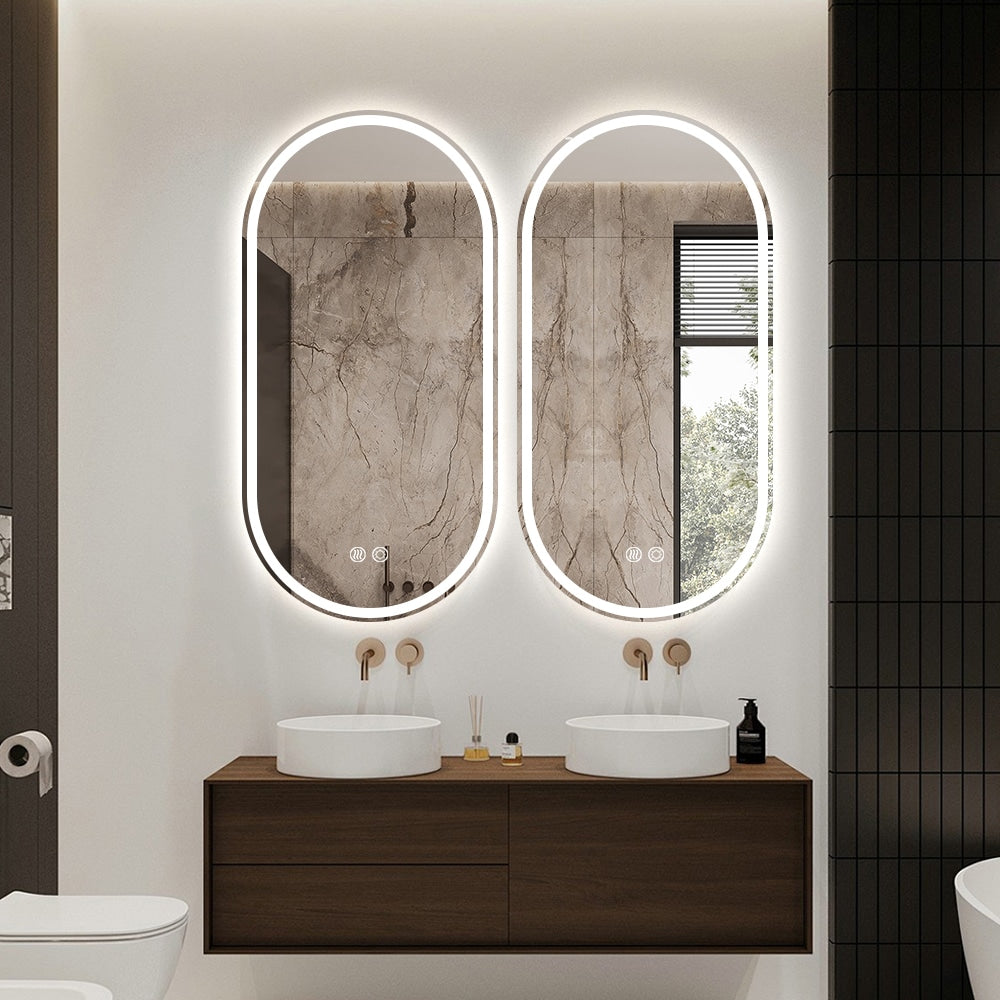 Oval LED Mirror Frameless Frosted Bathroom Mirror with Defogger & Dimmable 30mm LED Strip 130cm x 70cm
