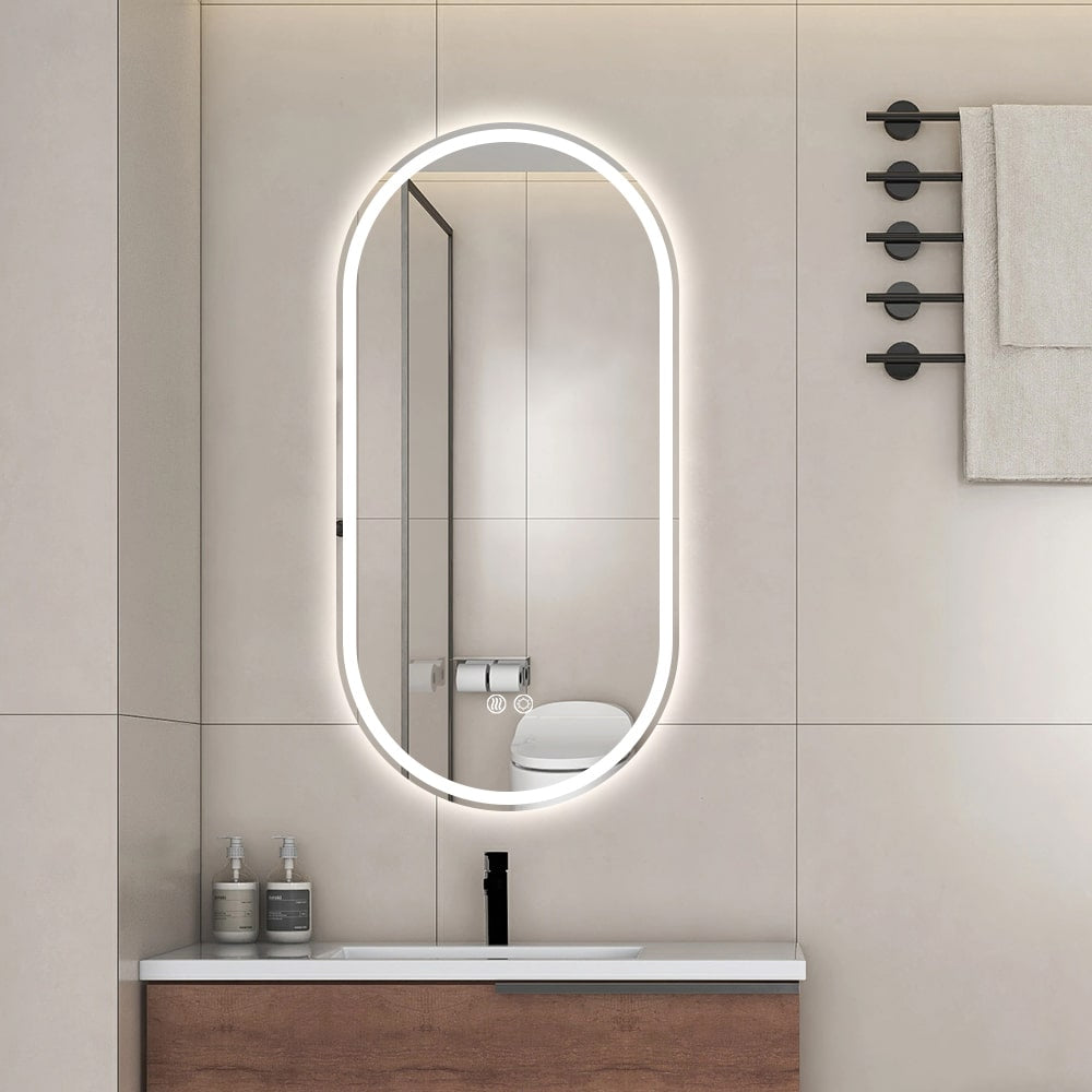 Oval LED Mirror – Frameless Frosted with Defogger & Dimmable 30mm LED Strip