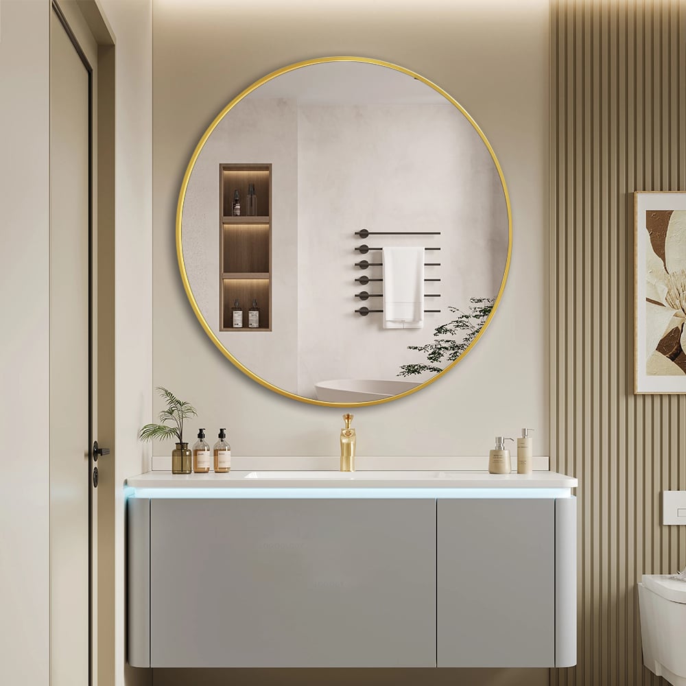 Modern Round Wall Mirror 100cm Rose Gold Aluminium Frame