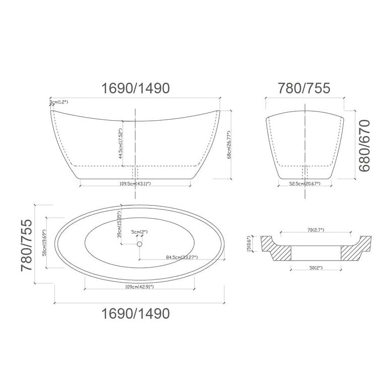 BRAVO Free Standing Bath Tub - Blue Bathware 