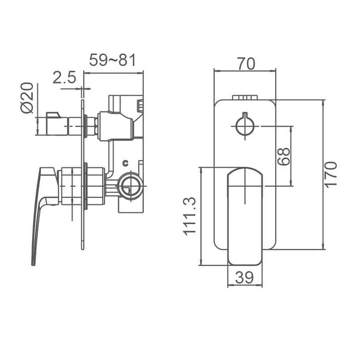 BRAVO-II Diverter Mixer WT 3509 - Blue Bathware 
