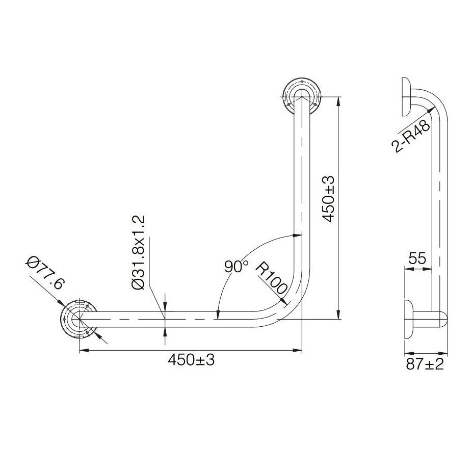 MOBI CARE 90 Degree Grab Rail TP GRAB45 - Blue Bathware 