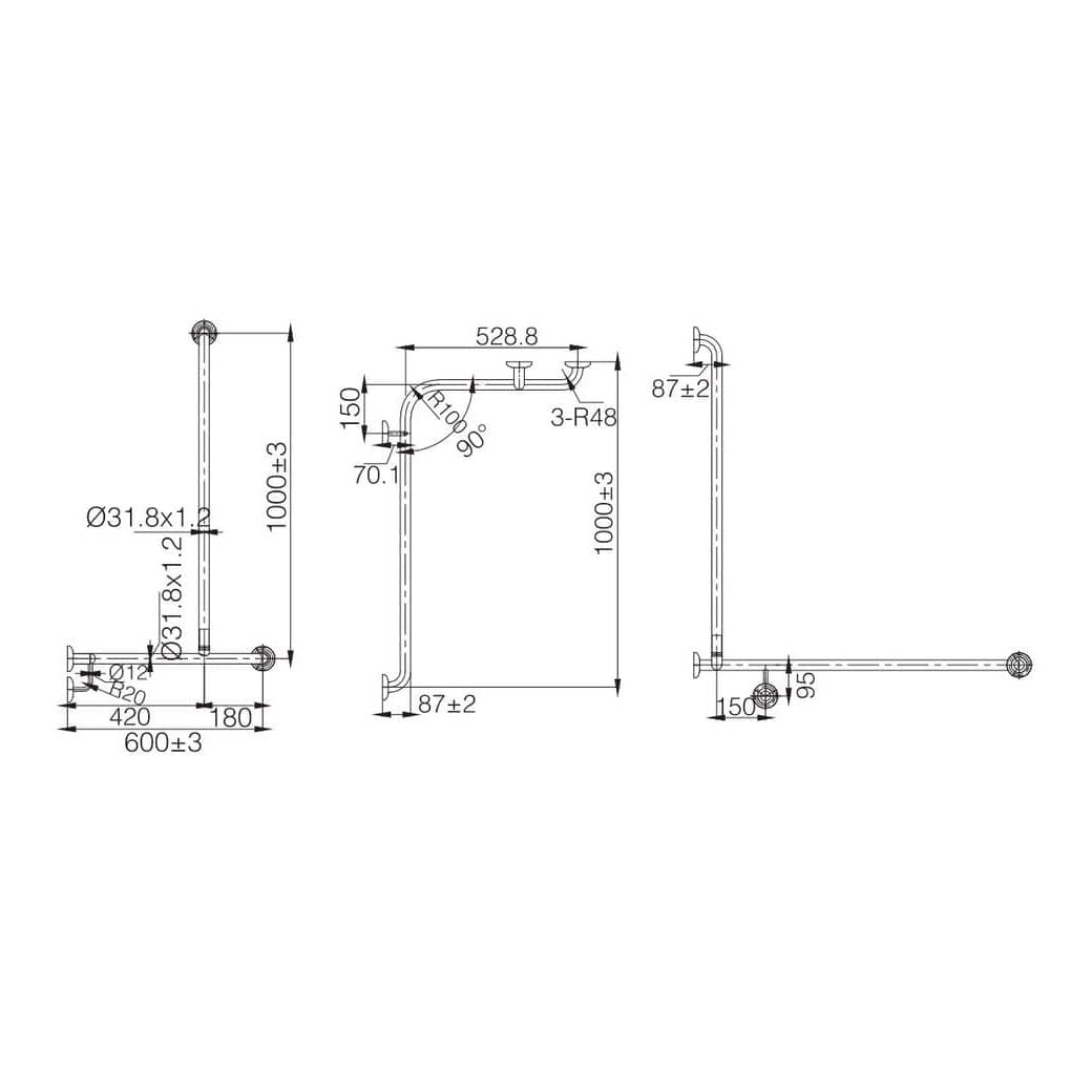 MOBI CARE L Shape with Extension Shower Rail LH & RH (TP G22L & TPG22R)