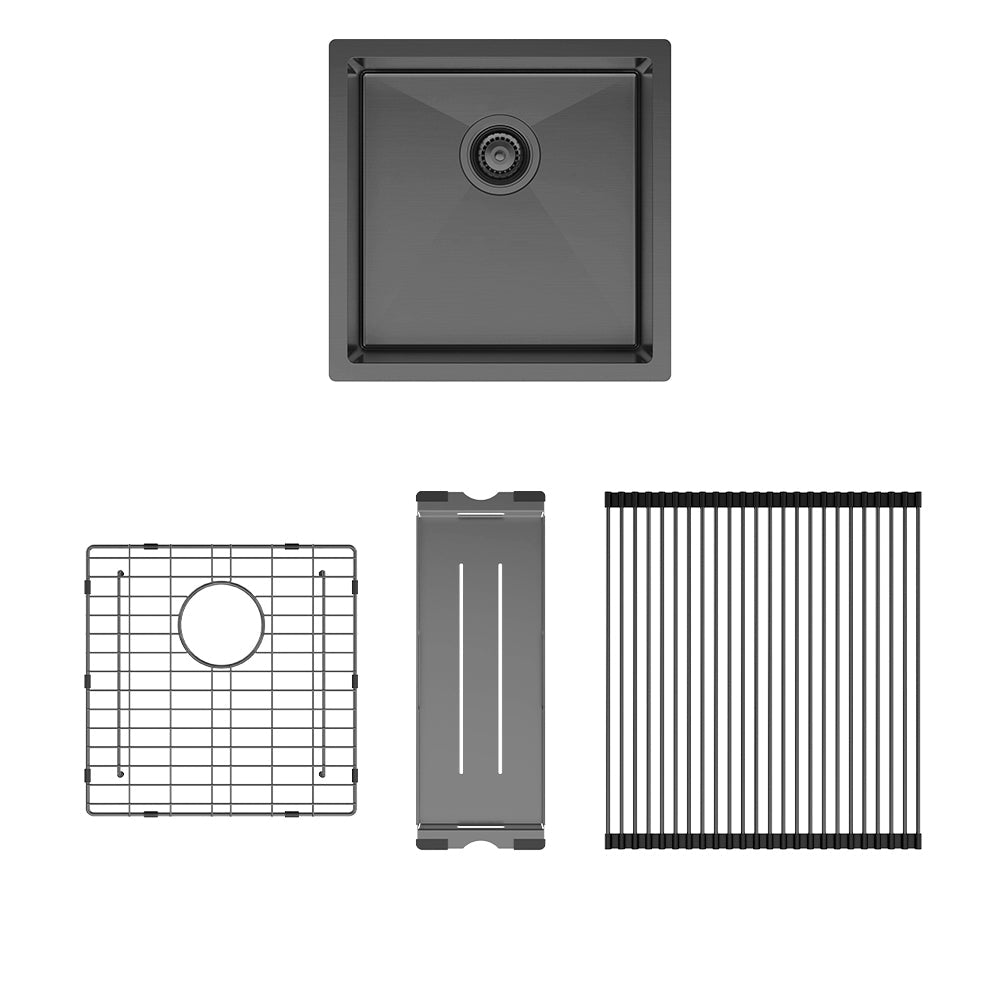 Hana 32L Single Kitchen Sink Kit, PVD Carbon Metal