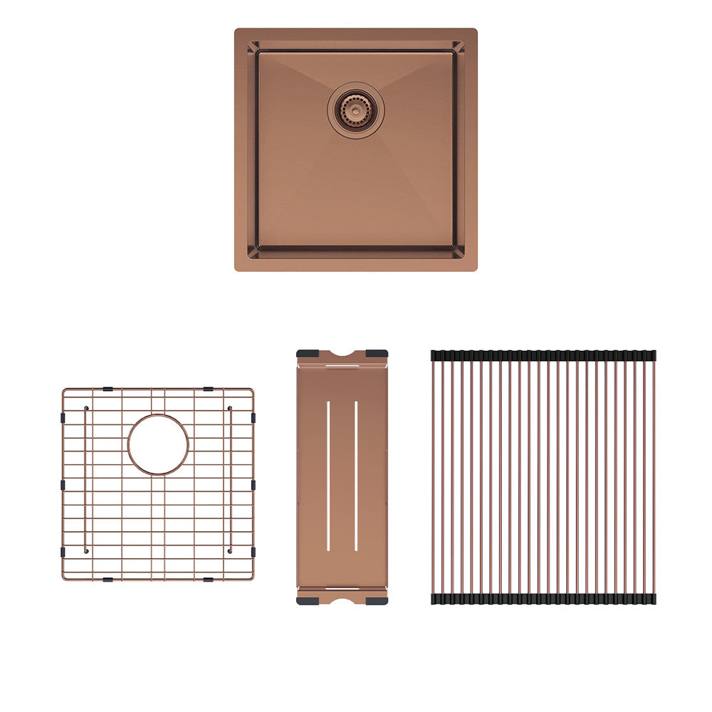 Hana 32L Single Kitchen Sink Kit, Brushed Copper