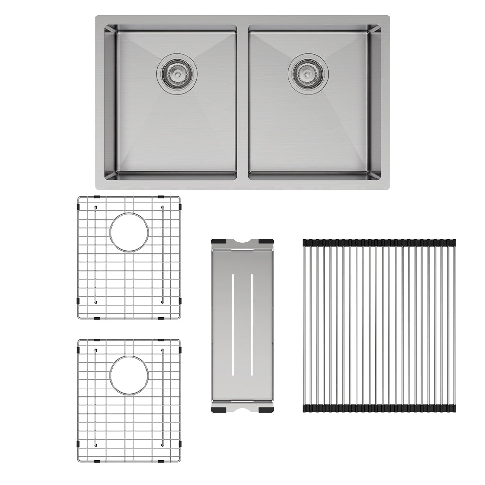 Hana 27L/27L Double Kitchen Sink Kit, Stainless Steel