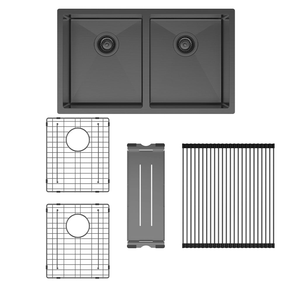 Hana 27L/27L Double Kitchen Sink Kit, PVD Carbon Metal