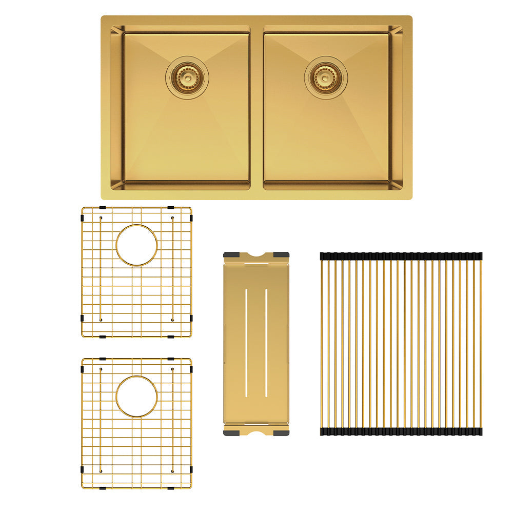 Hana 27L/27L Double Kitchen Sink Kit, PVD Rugged Brass