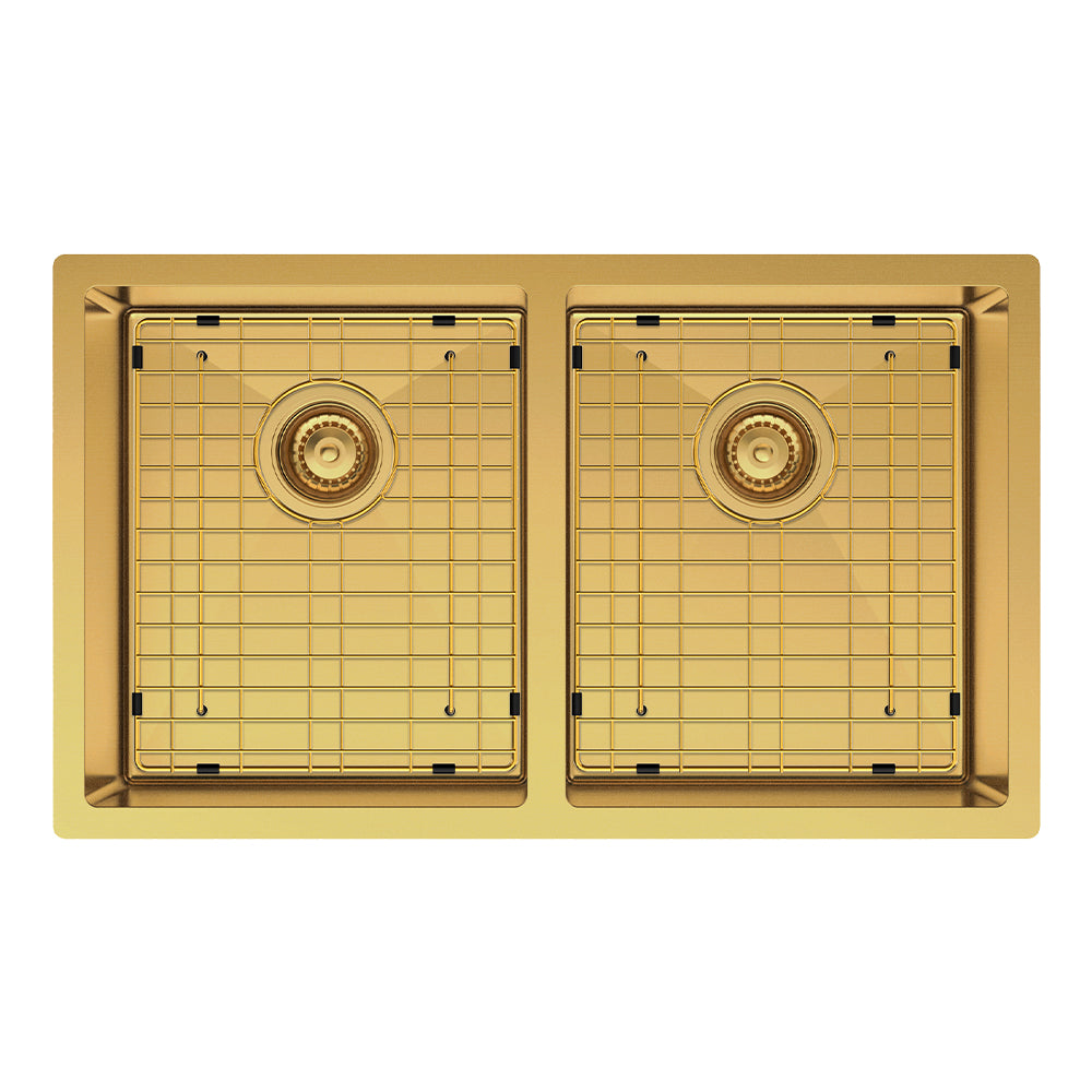 Hana 27L/27L Double Kitchen Sink, PVD Rugged Brass