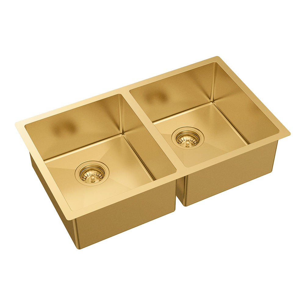 Hana 27L/27L Double Kitchen Sink, PVD Rugged Brass