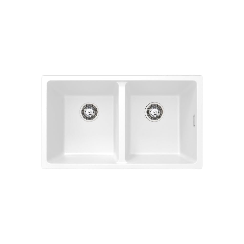 Kuro Granite 34L/34L Double Bowl Kitchen Sink, Matte White