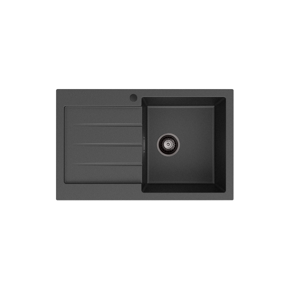 Kuro Granite 32L Single Kitchen Sink with Drainer, Right Bowl, Matte Black