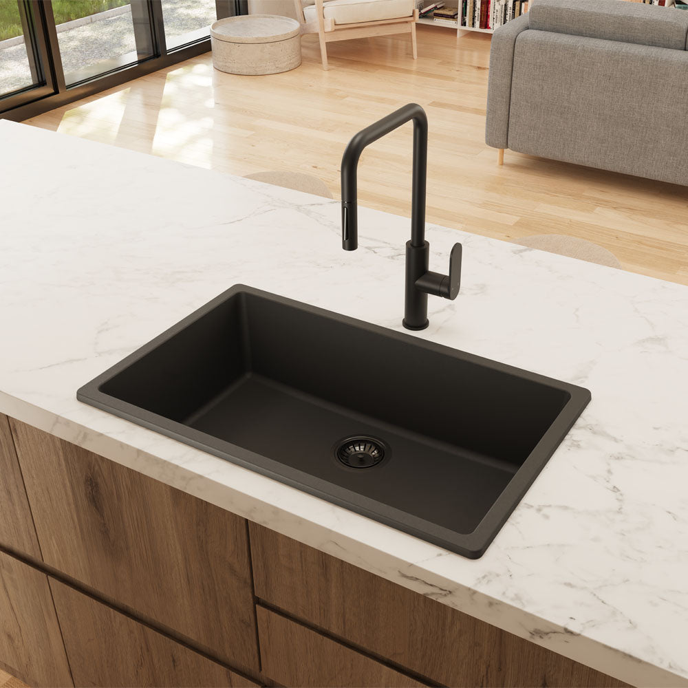 Kuro Granite 53L Single Bowl Kitchen Sink, Matte Black