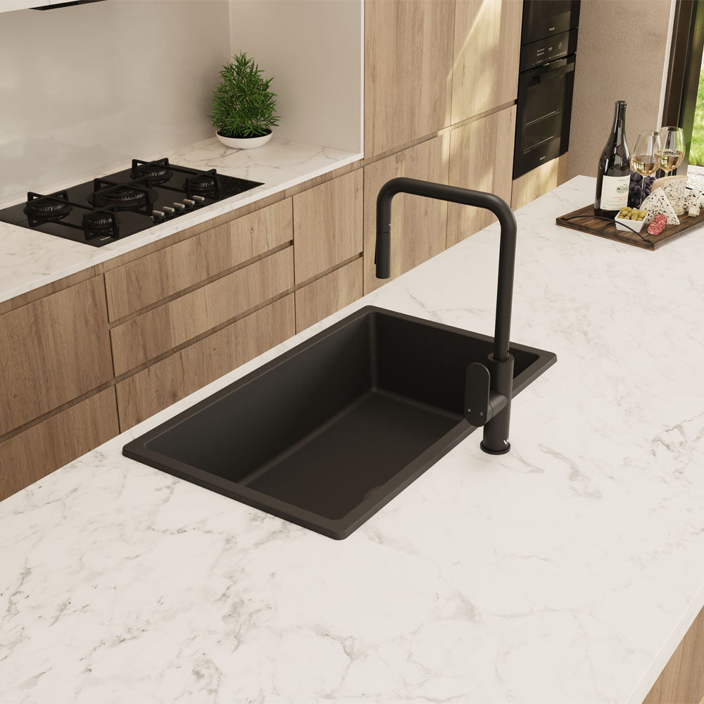 Kuro Granite 53L Single Bowl Kitchen Sink, Matte Black