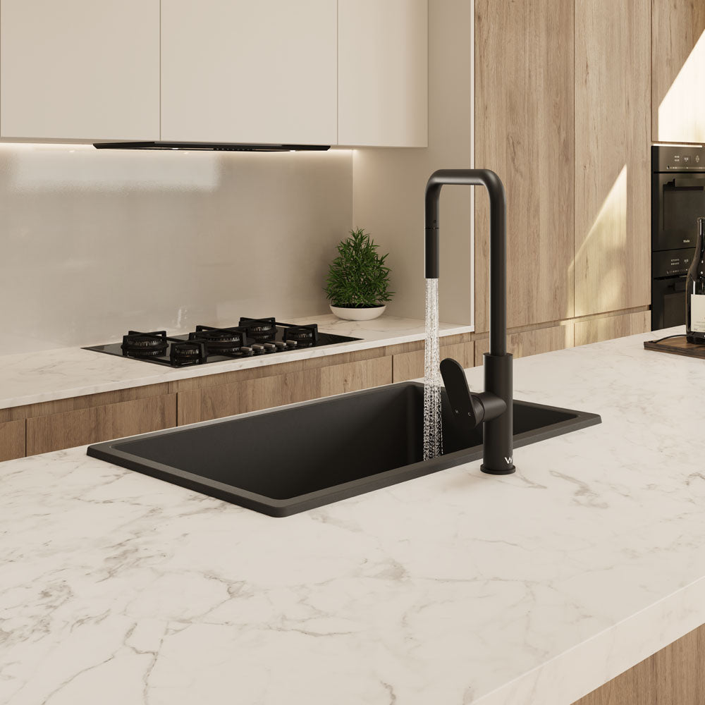 Kuro Granite 53L Single Bowl Kitchen Sink, Matte Black