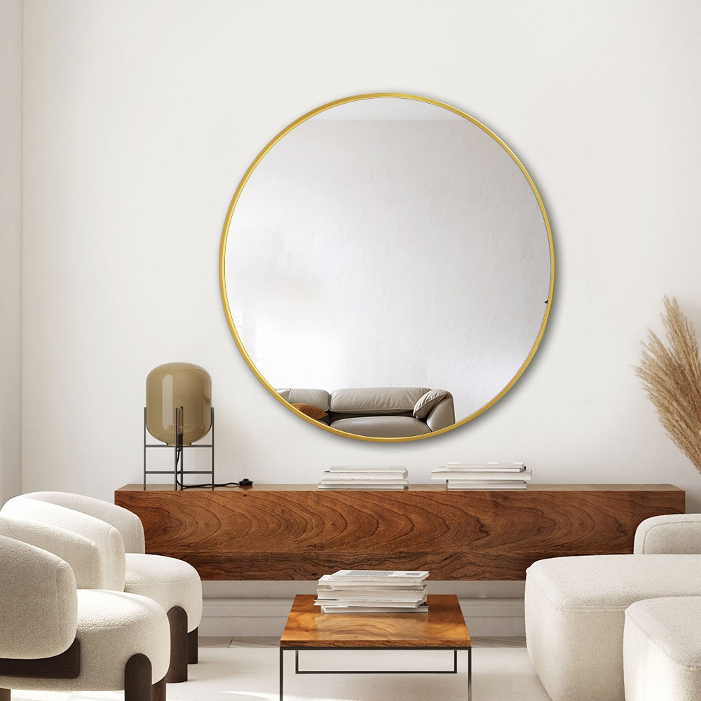 Modern Round Wall Mirror 100cm Rose Gold Aluminium Frame