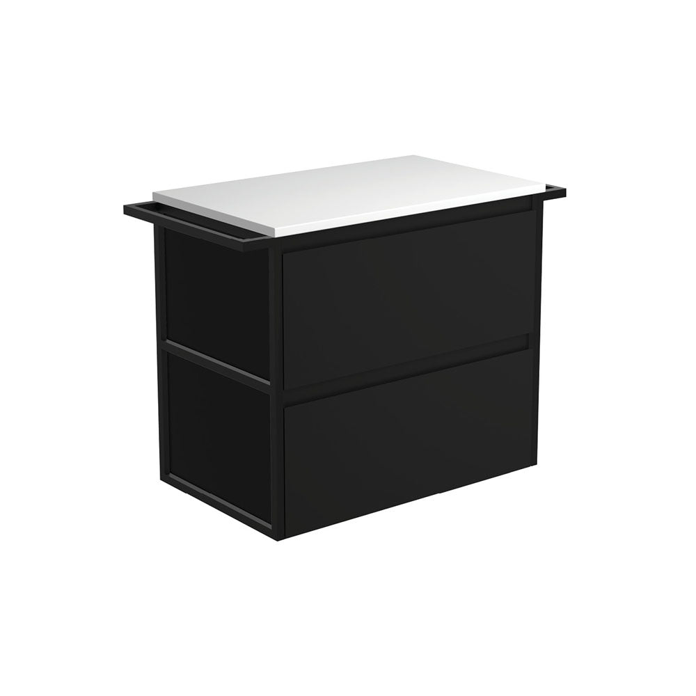 Amato Satin Black 750 Wall-Hung Cabinet, Matte Black Towel Rails