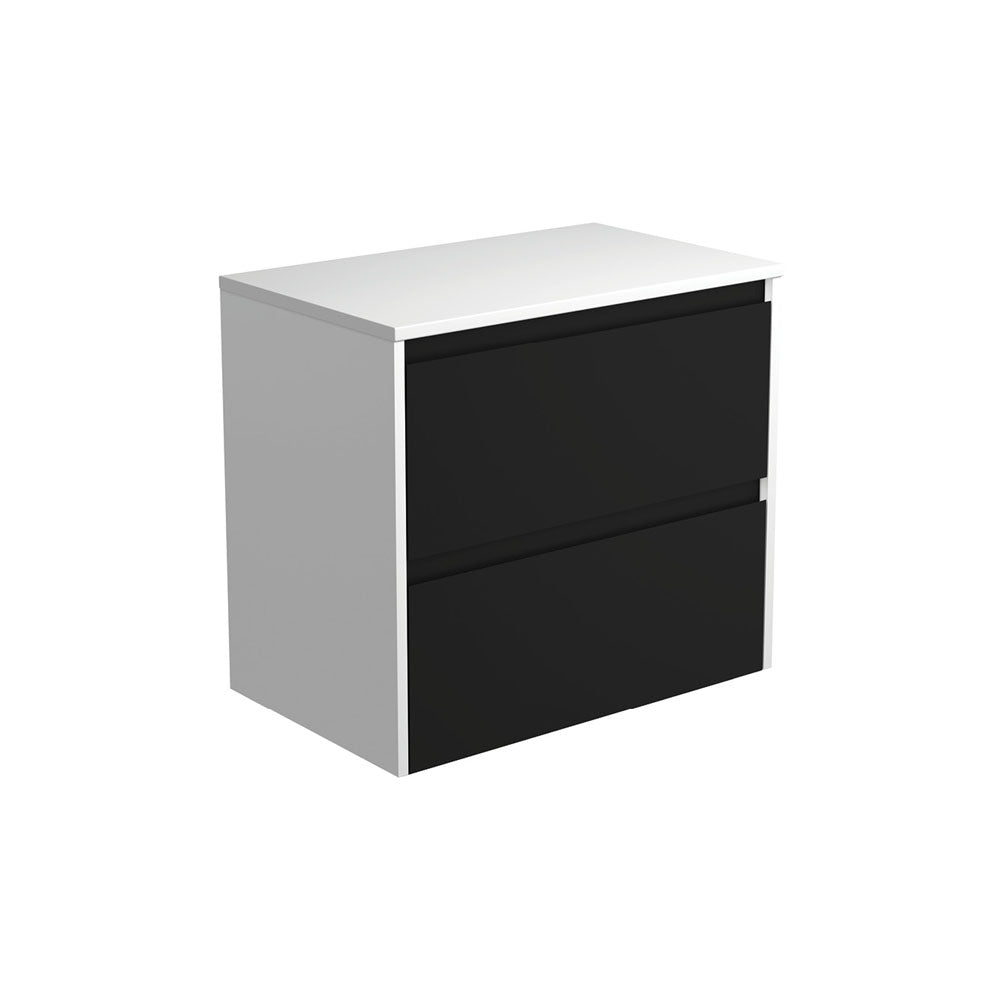 Amato Satin Black 750 Wall-Hung Cabinet, Satin White Panels