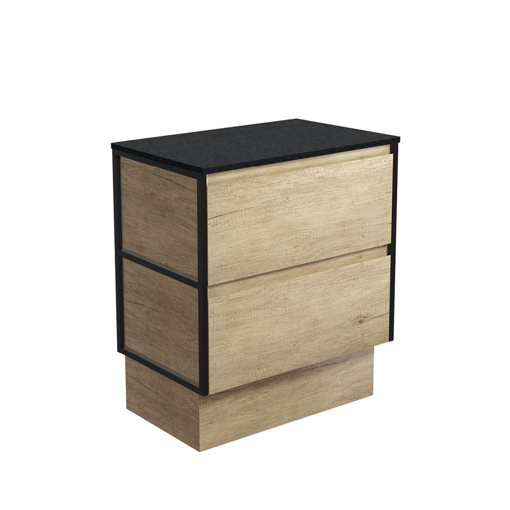 Amato Scandi Oak 750 Cabinet on Kickboard, Matte Black Frames