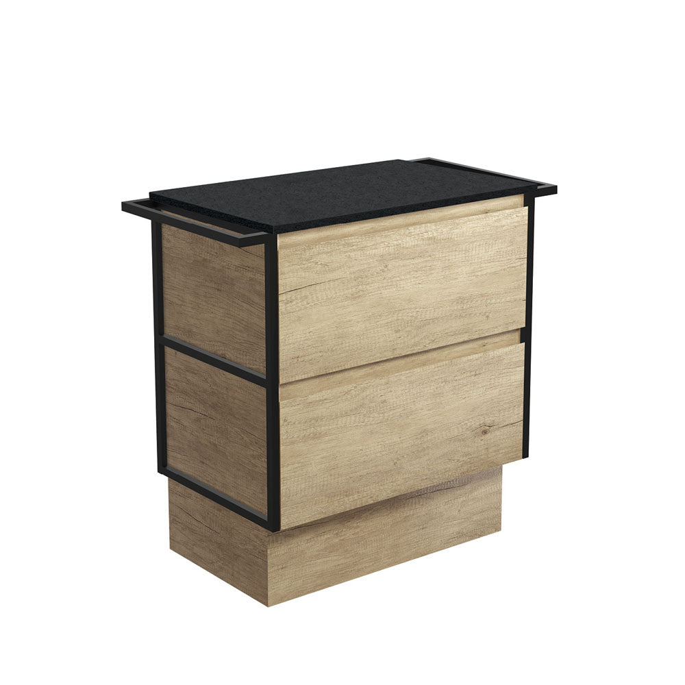 Amato Scandi Oak 750 Cabinet on Kickboard, Matte Black Towel Rails