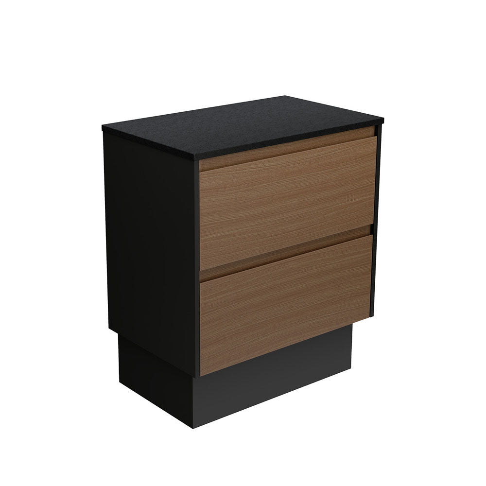 Amato Walnut 750  Cabinet on Kickboard, Satin Black Panels
