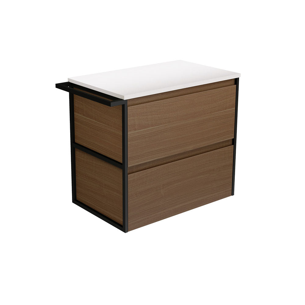 Amato Walnut 750 Wall-Hung Cabinet, 1 Frame &amp; 1 Towel Rail