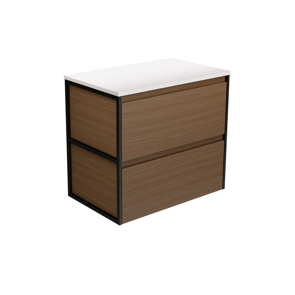 Amato Walnut 750  Wall Hung Cabinet, Matte Black Frames