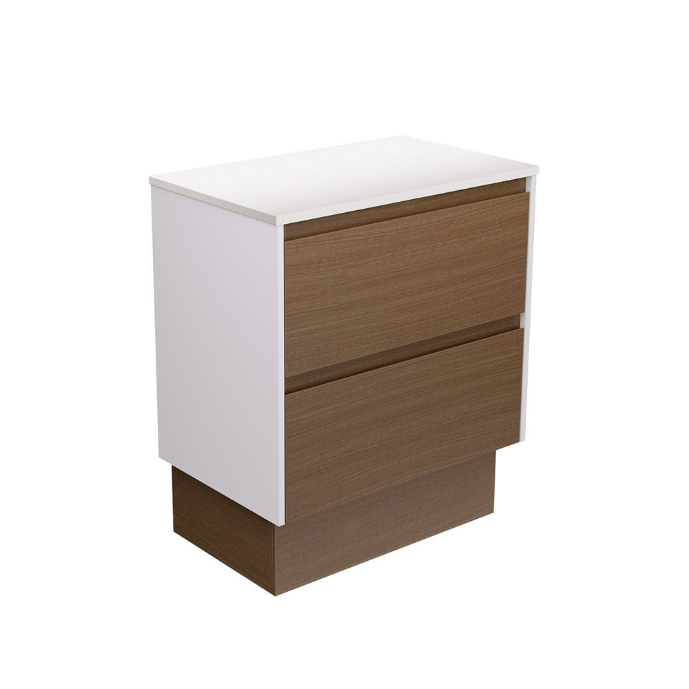 Amato Walnut 750  Cabinet on Kickboard, Satin White Panels