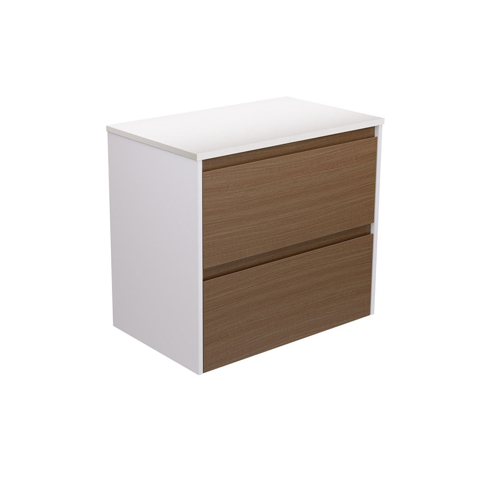 Amato Walnut 750 Wall Hung Cabinet, Satin White Panels
