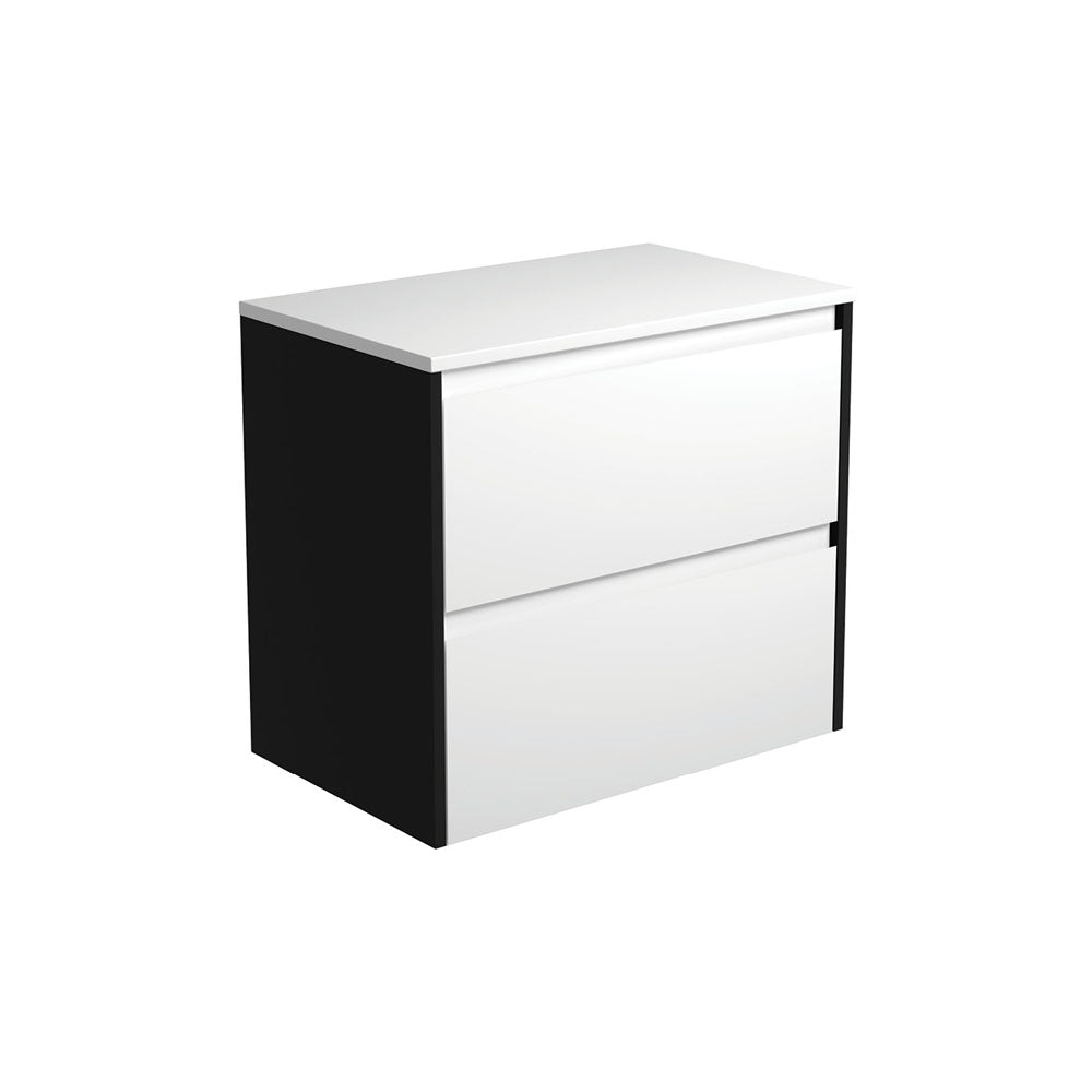 Amato Satin White 750 Wall-Hung Cabinet, Satin Black Panels