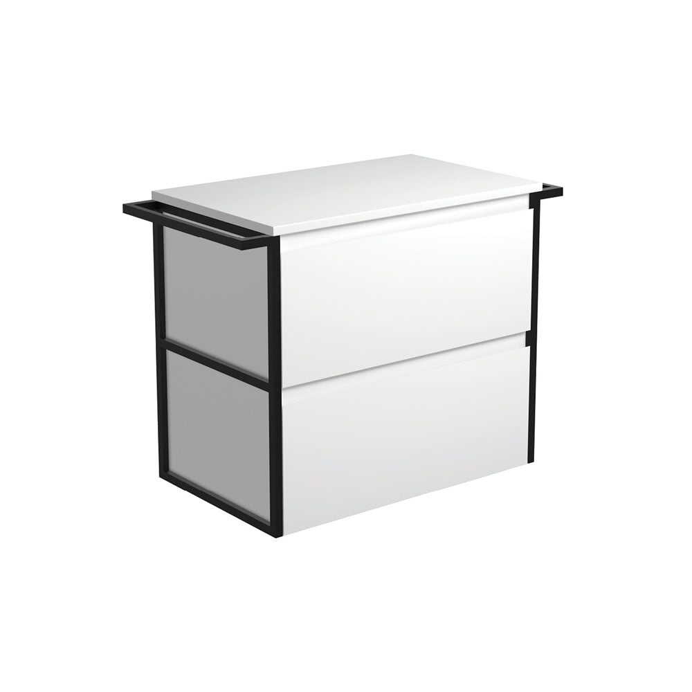 Amato Satin White 750 Wall-Hung Cabinet, Matte Black Towel Rails