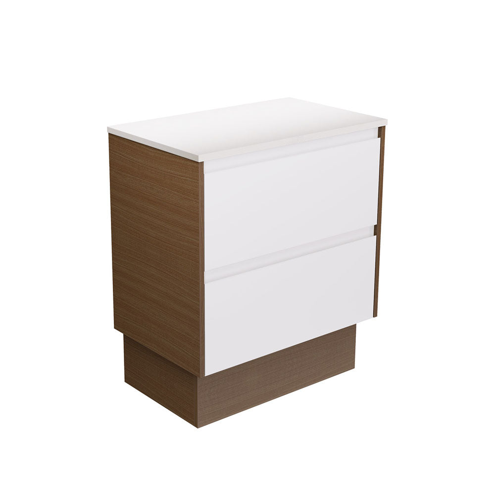 Amato  Satin White 750 Cabinet on Kickboard, Walnut Panels