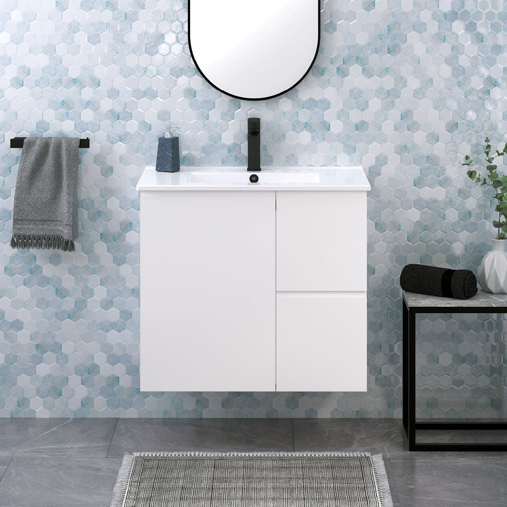 Siska 750mm Ensuite Depth Wall Hung Cabinet, Right Drawers