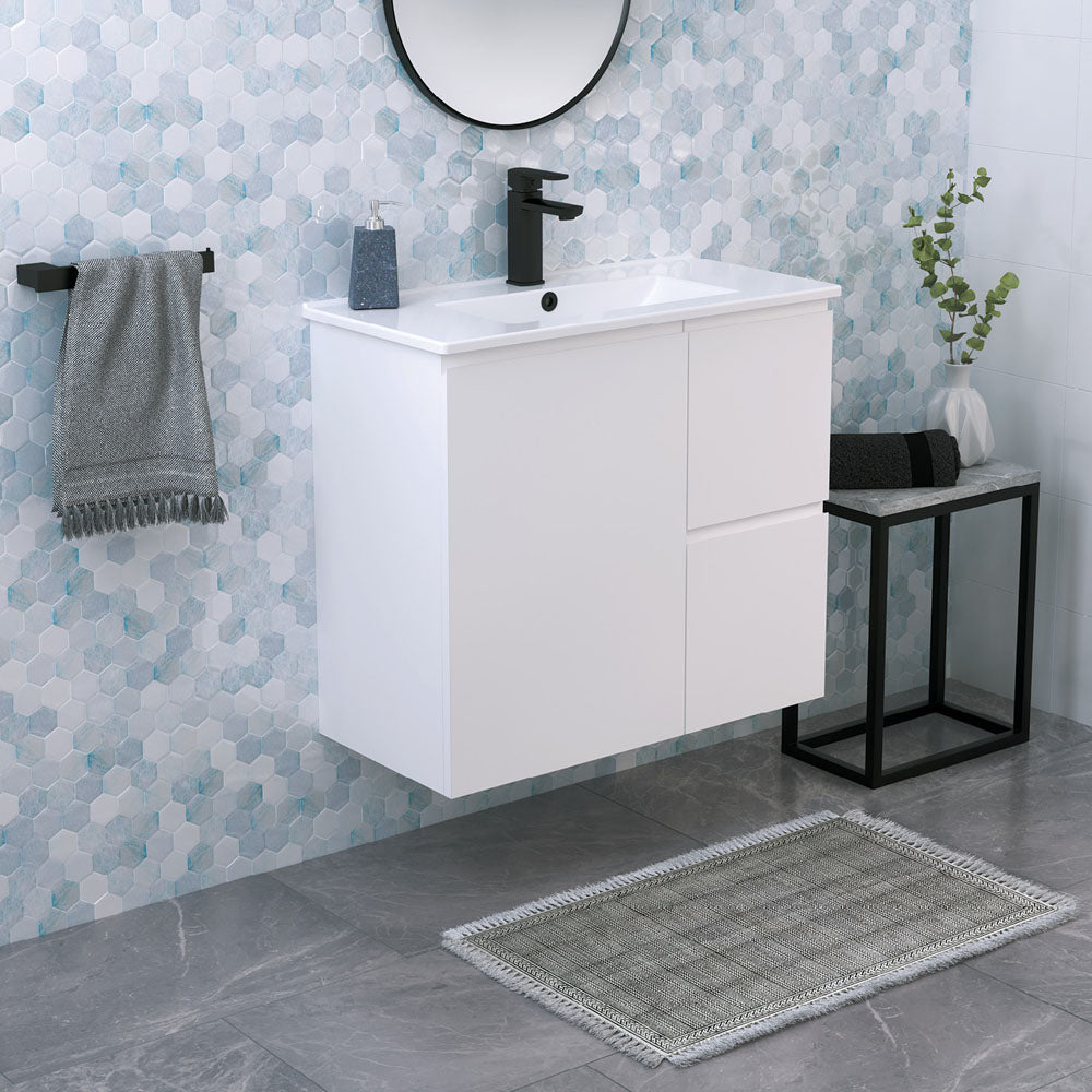 Siska 750mm Ensuite Depth Wall Hung Cabinet, Right Drawers