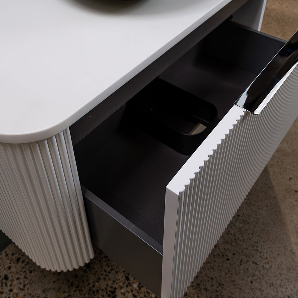 Minka Curved Satin White 750 Wall Hung Cabinet