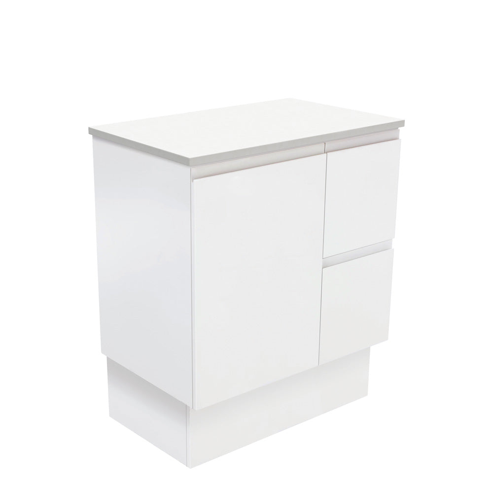 Fingerpull Satin White 750 Cabinet on Kickboard, Right Hand Drawers