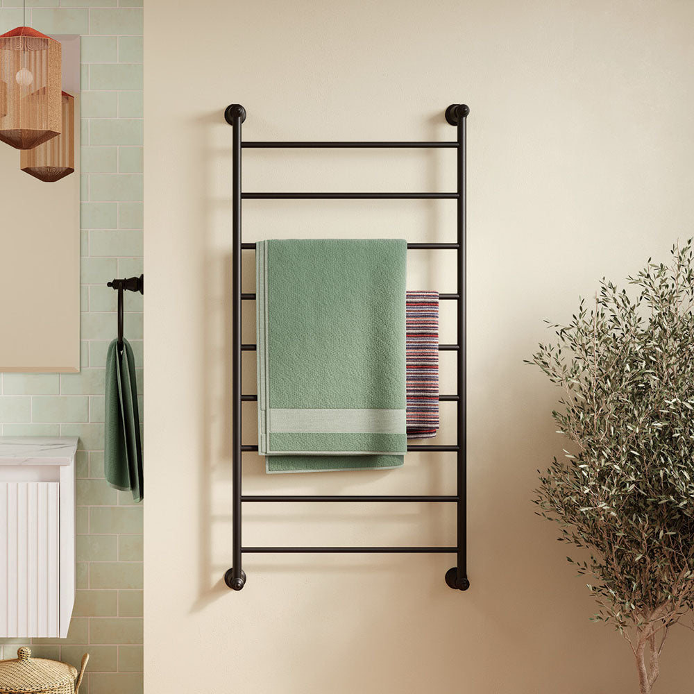 Lillian Heated Towel Rail, 600 x 1200mm, Matte Black