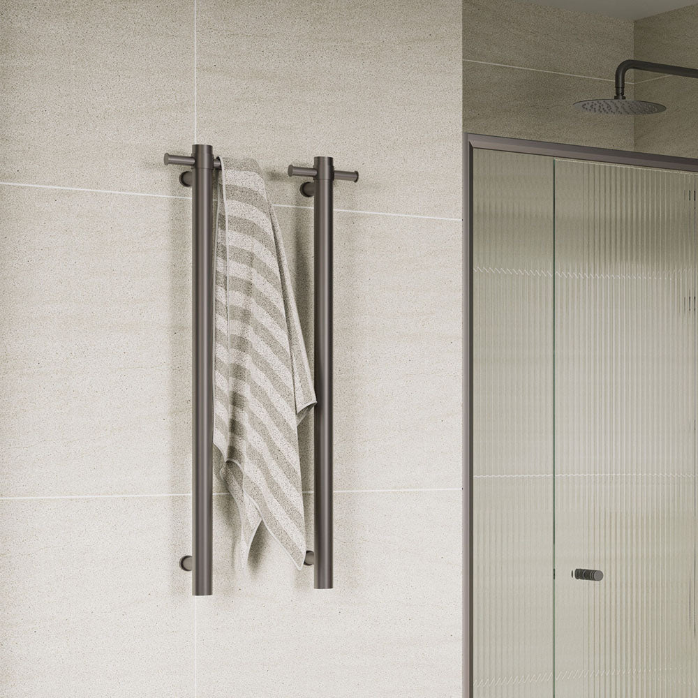 Isabella Vertical Heated Towel Rail, 100 x 900mm, Gun Metal