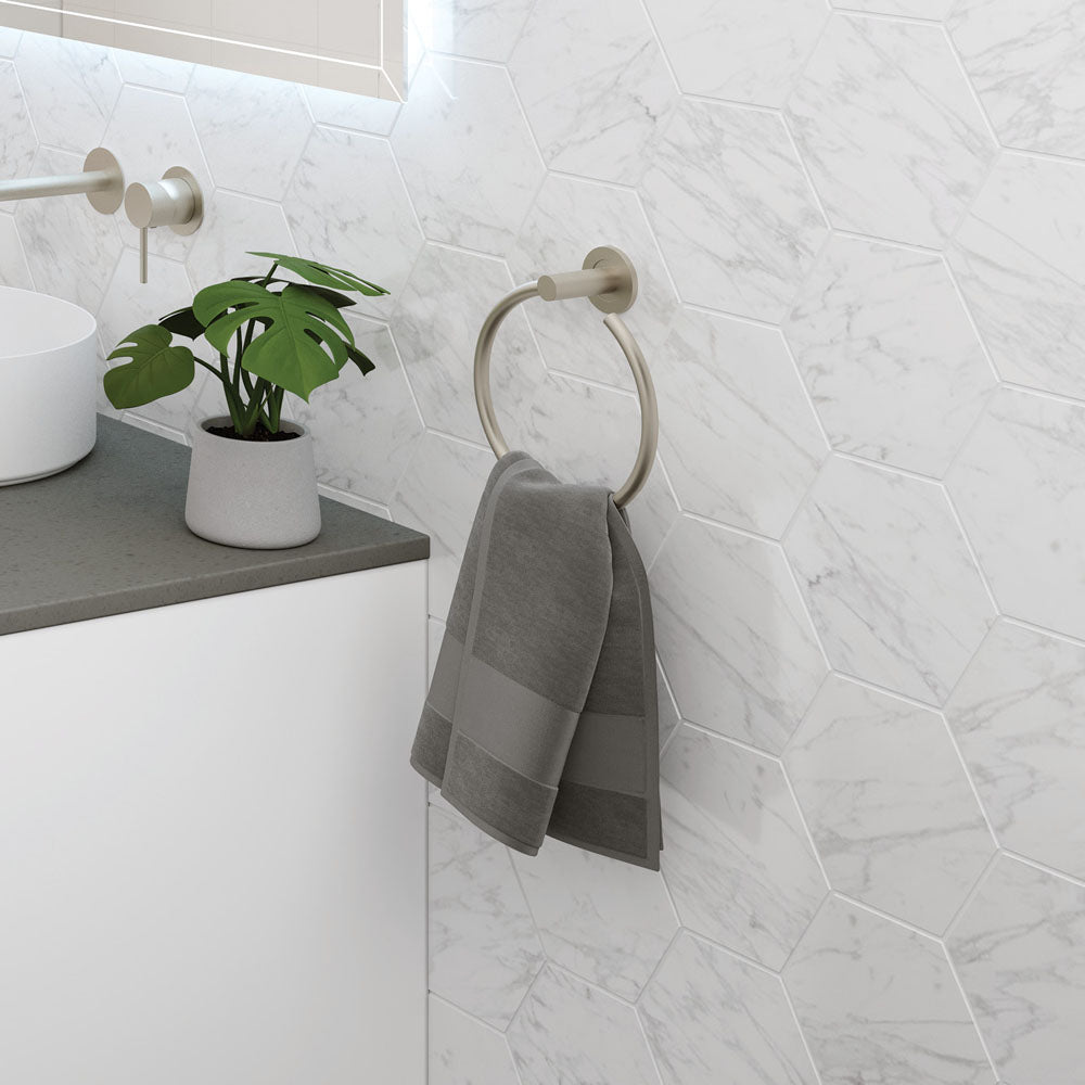 Kaya Hand Towel Ring, Brushed Nickel