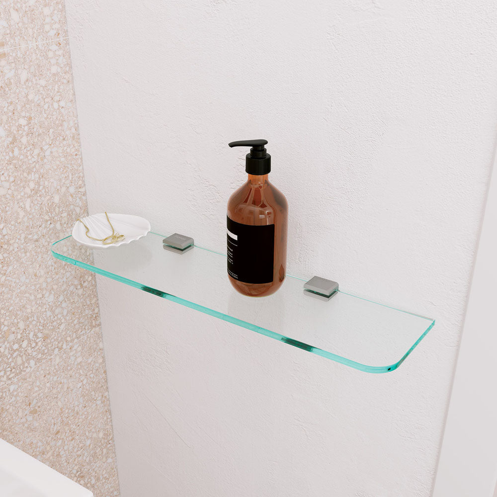 Tono Glass Shelf, Brushed Nickel